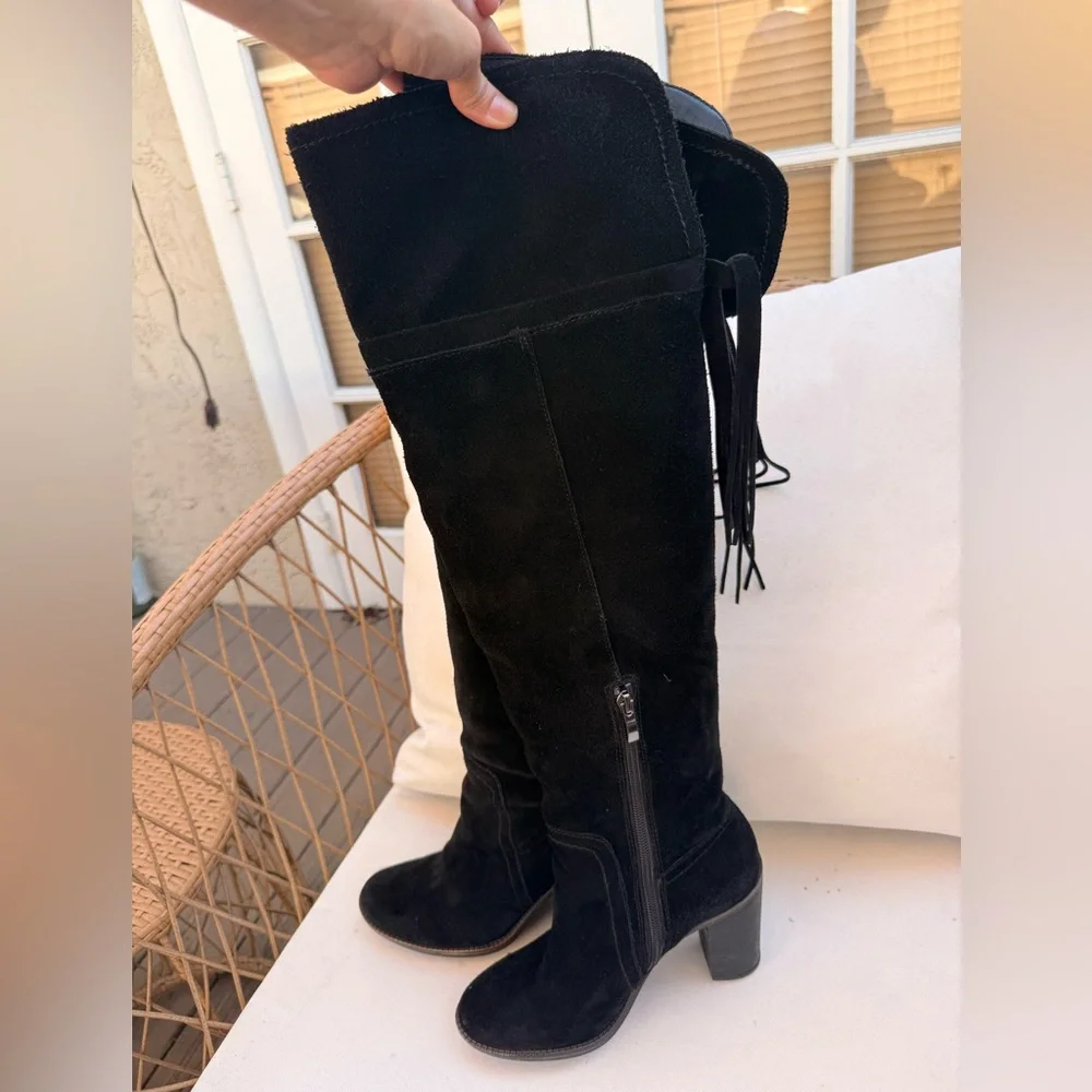Franco Sarto Ellen Black Leather/Suede Over the Knee Boots